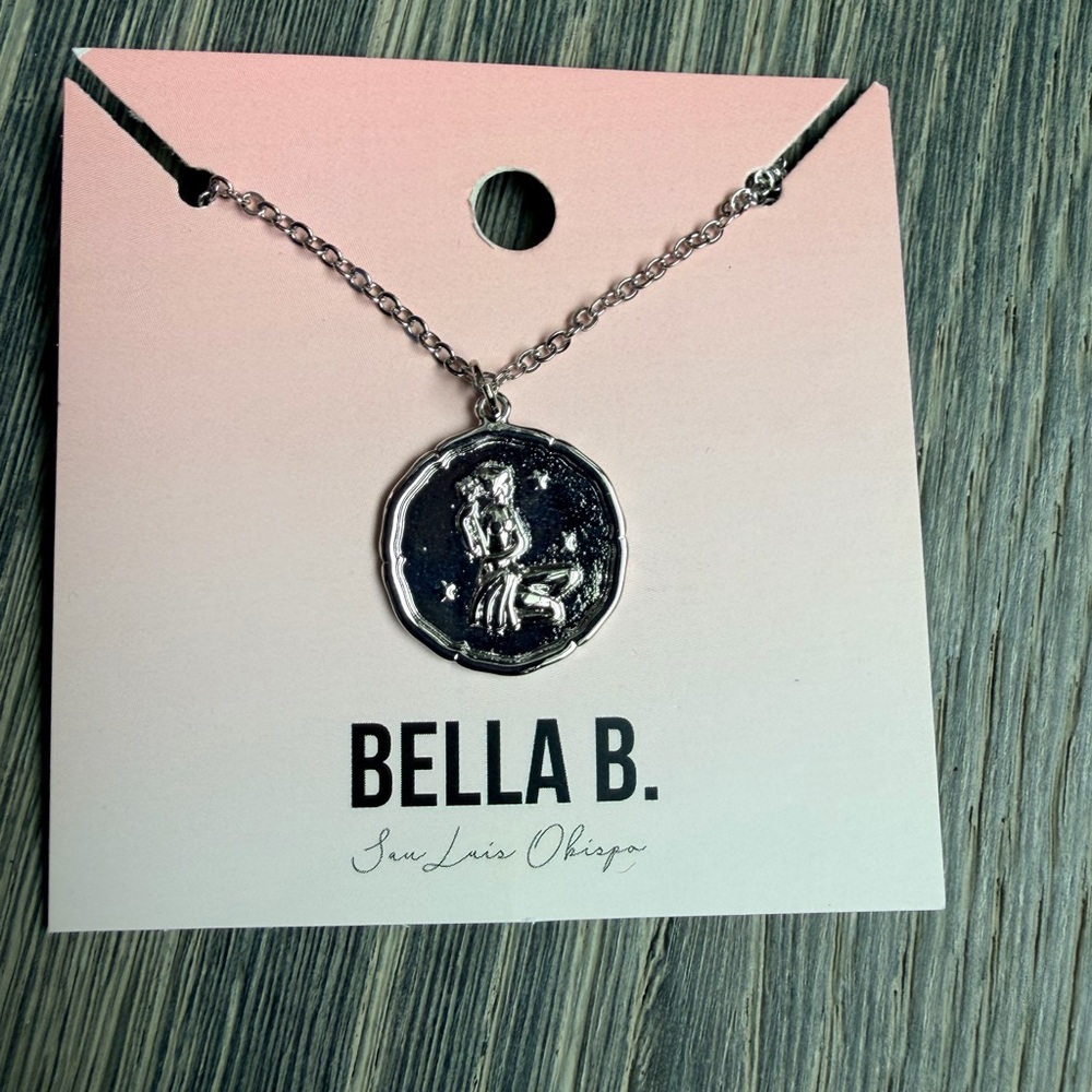 Virgo Zodiac Stamp Charm Necklace In Silver